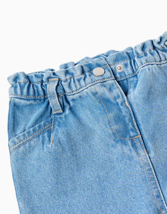 Calças de ganga wide leg com cintura paperbag para bebé menina, azul-claro