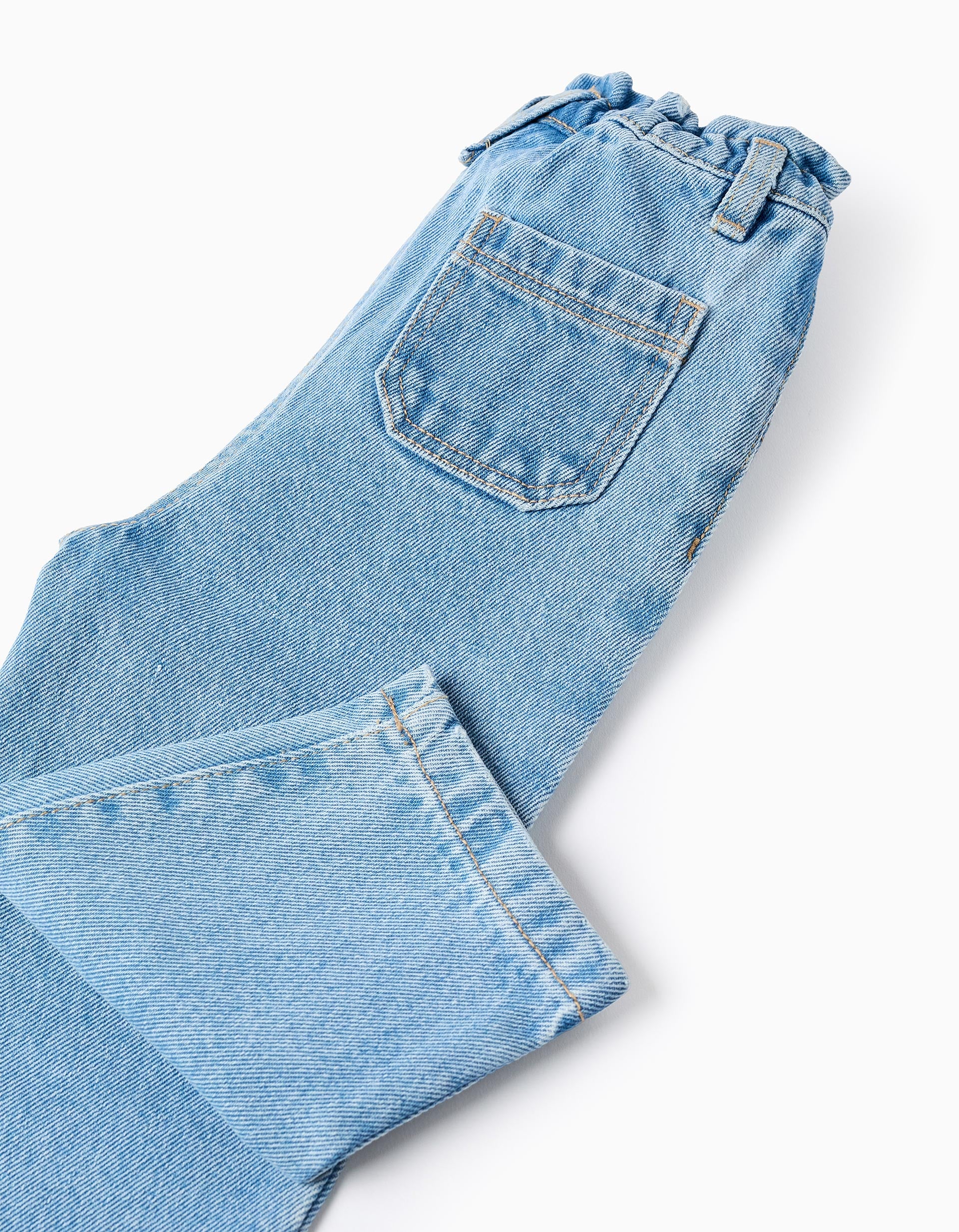 Pantalón baggy vaquero con cintura paperbag para bebé niña, azul claro