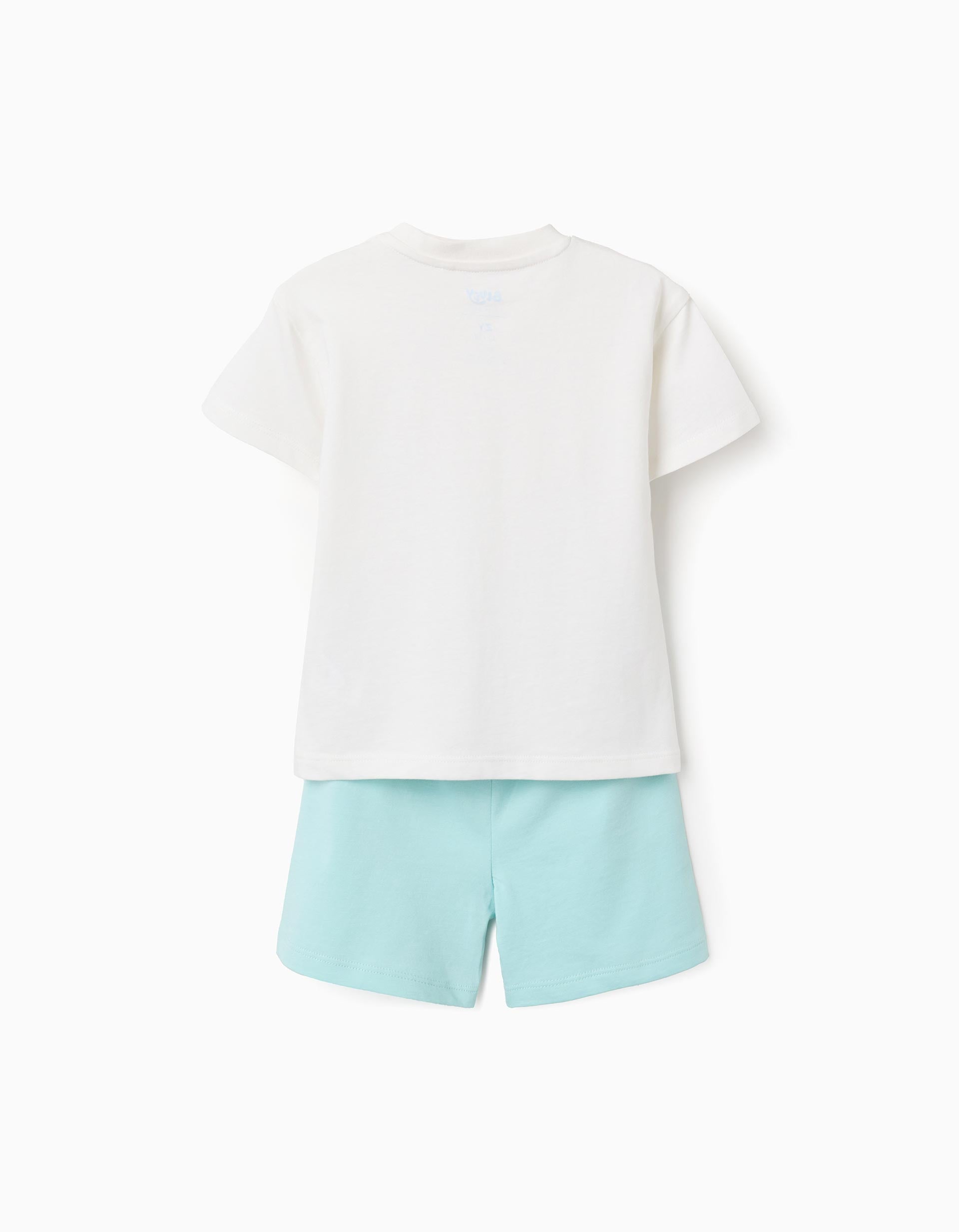 Cotton T-shirt + shorts with Bluey for babies and children, white/blue