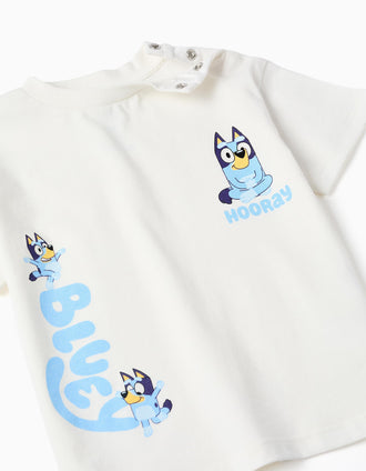 T-shirt + short en coton avec Bluey pour bébé et enfant, blanc/bleu