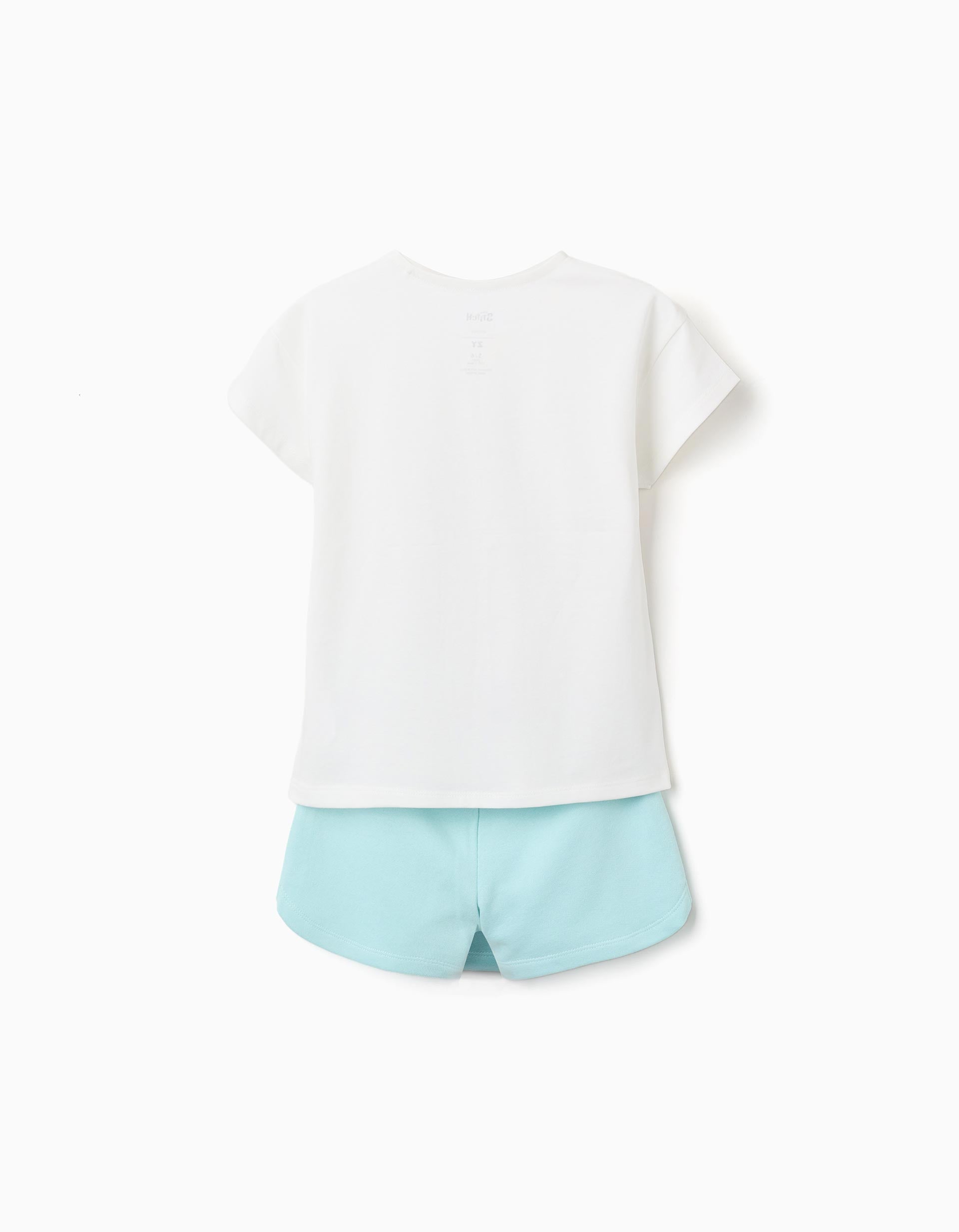 T-shirt + saia-calção de algodão com o Stitch para menina, branco/azul