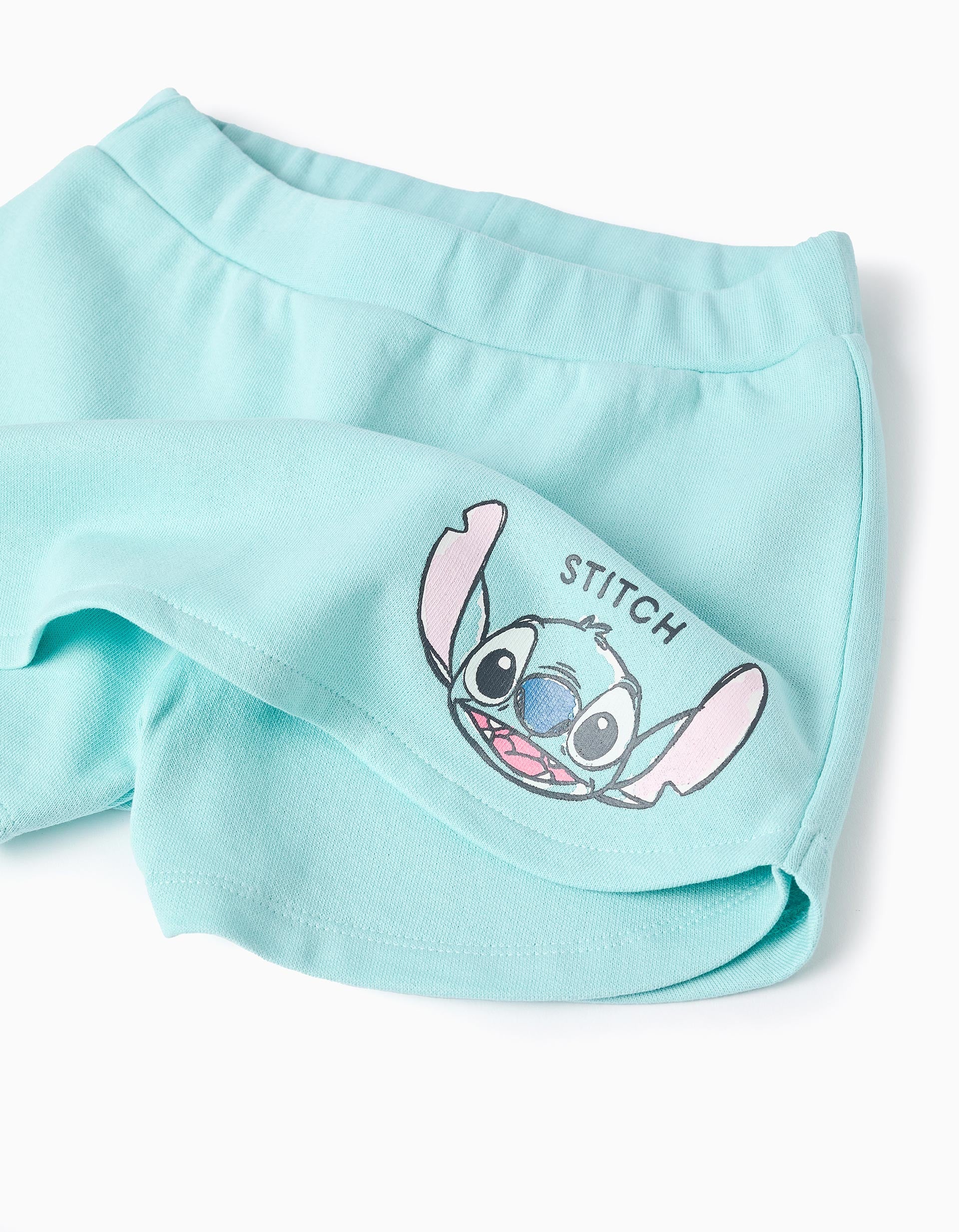 T-shirt + saia-calção de algodão com o Stitch para menina, branco/azul