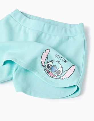 Cotton T-shirt and skort set with Stitch for girls, white/blue