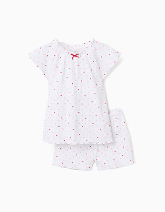 Pyjama en coton côtelé avec motif cœur pour fille, blanc/rose