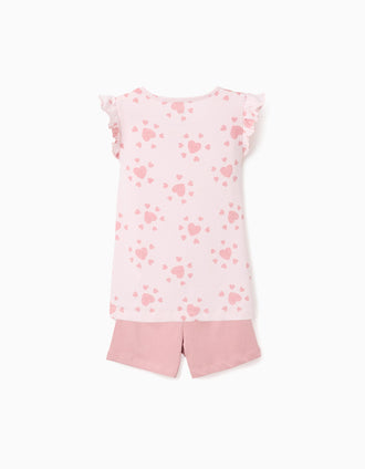 Lot de 2 pyjamas en coton à imprimés cœur pour fille, blanc/rose/vert