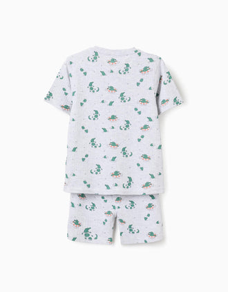 Pyjama court en coton côtelé avec motif alligator pour garçon, gris/vert