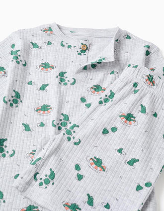 Pyjama court en coton côtelé avec motif alligator pour garçon, gris/vert