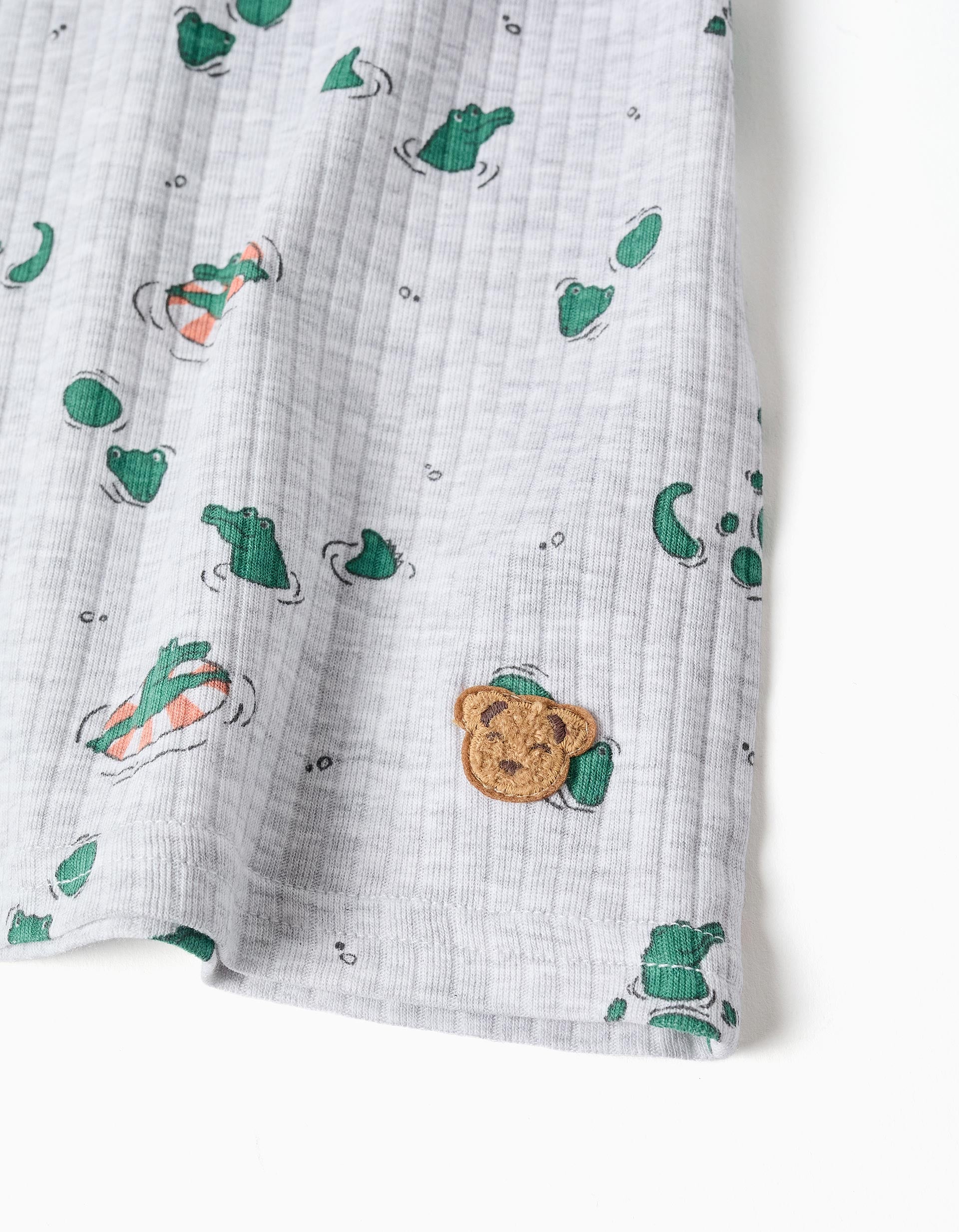 Pijama de algodão canelado com motivo de jacarés para menino, cinza/verde