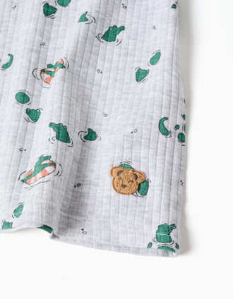 Pyjama court en coton côtelé avec motif alligator pour garçon, gris/vert