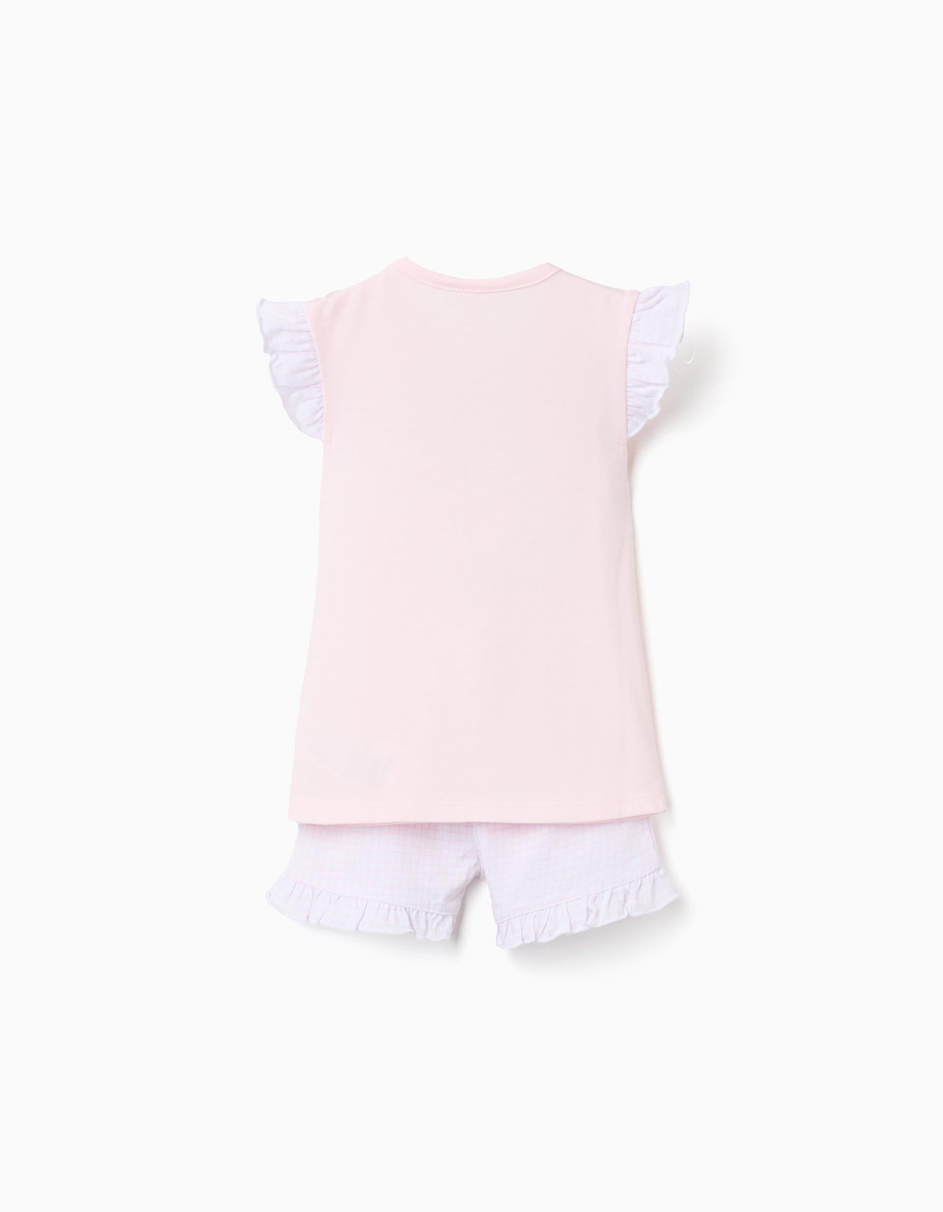Pyjama court en coton avec imprimé Stitch pour bébé fille, rose clair