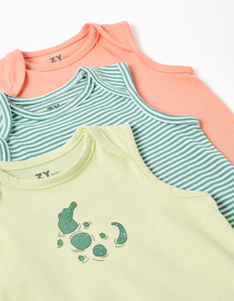 Pack of 3 cotton sleeveless rompers for newborn and baby boys, multicolour