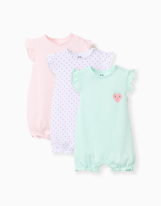 3 combishorts sans manches en coton pour nouveau-née et bébé, multicolore