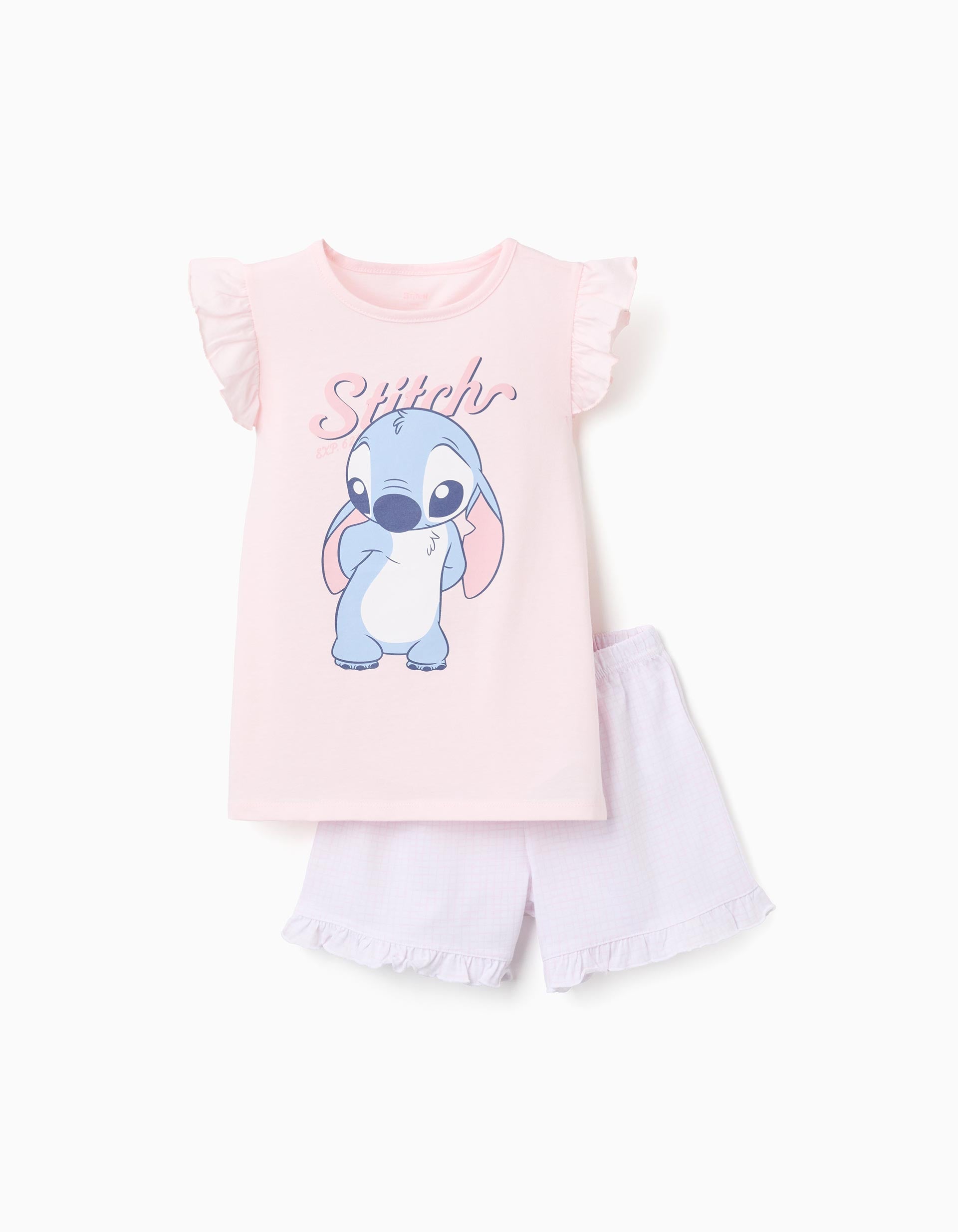 Pyjama court en coton avec imprimé Stitch pour fille, rose clair