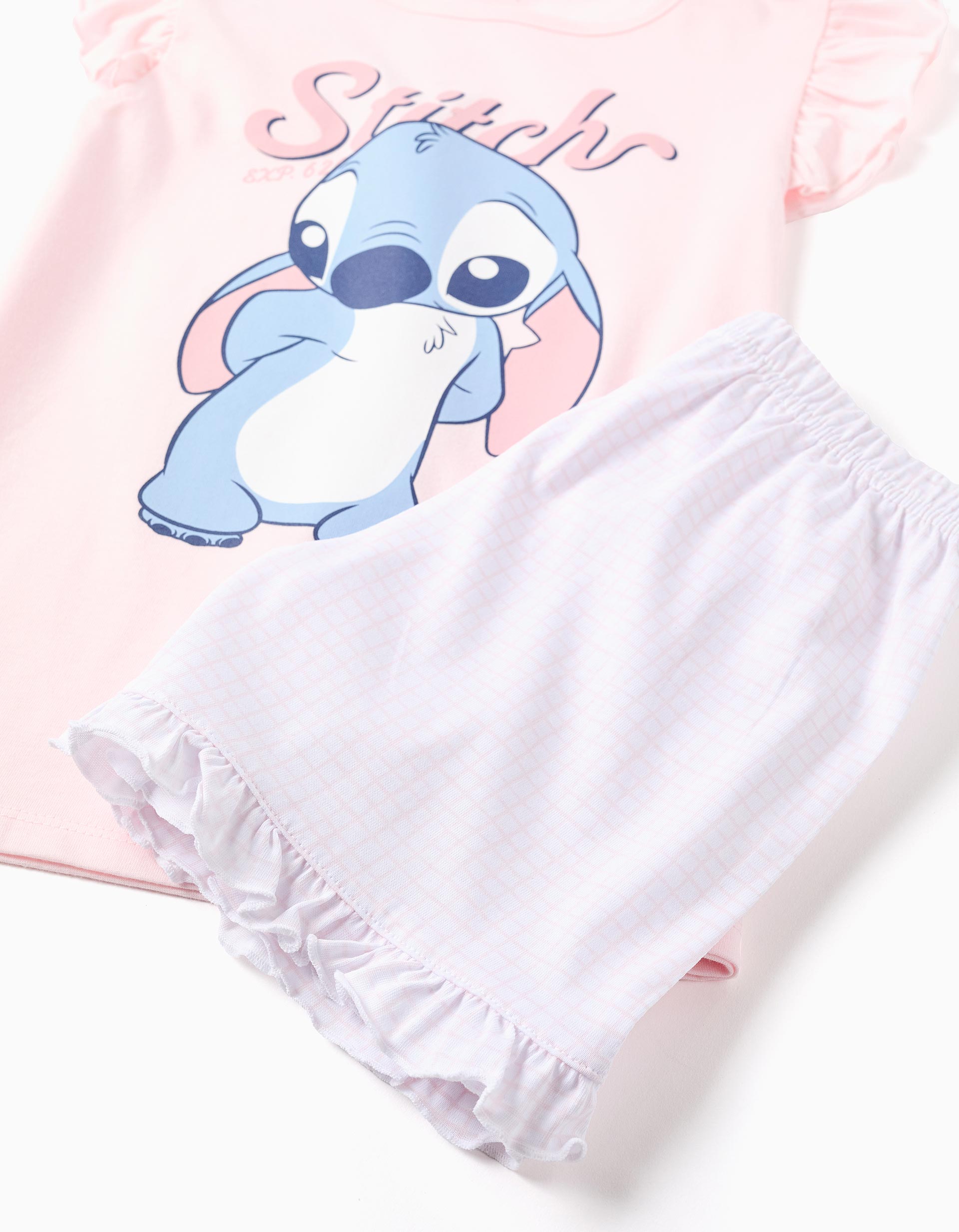 Pyjama court en coton avec imprimé Stitch pour fille, rose clair
