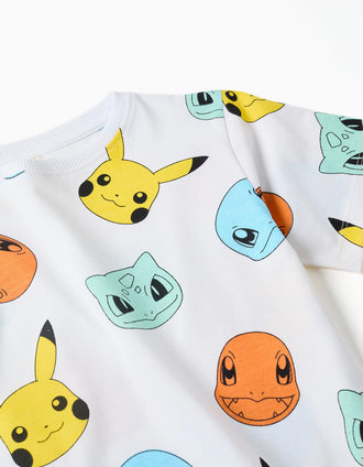 Pyjama court en coton à imprimés Pokémon pour garçon, blanc/bleu foncé