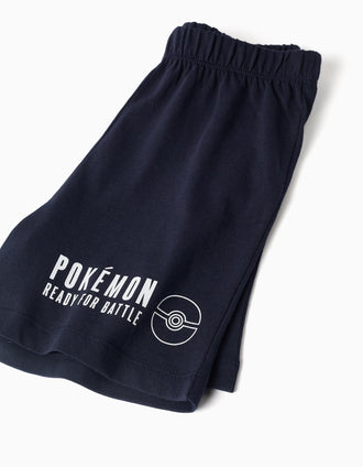 Pyjama court en coton à imprimés Pokémon pour garçon, blanc/bleu foncé