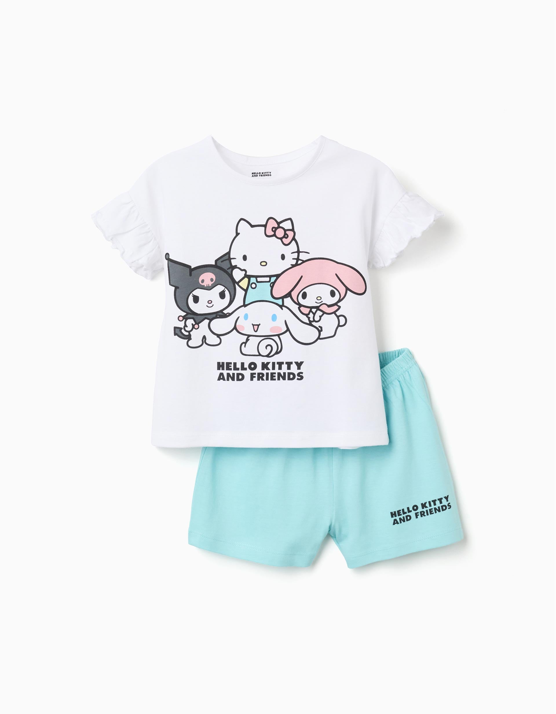 Pyjama court en coton avec imprimé Hello Kitty pour fille, blanc/bleu