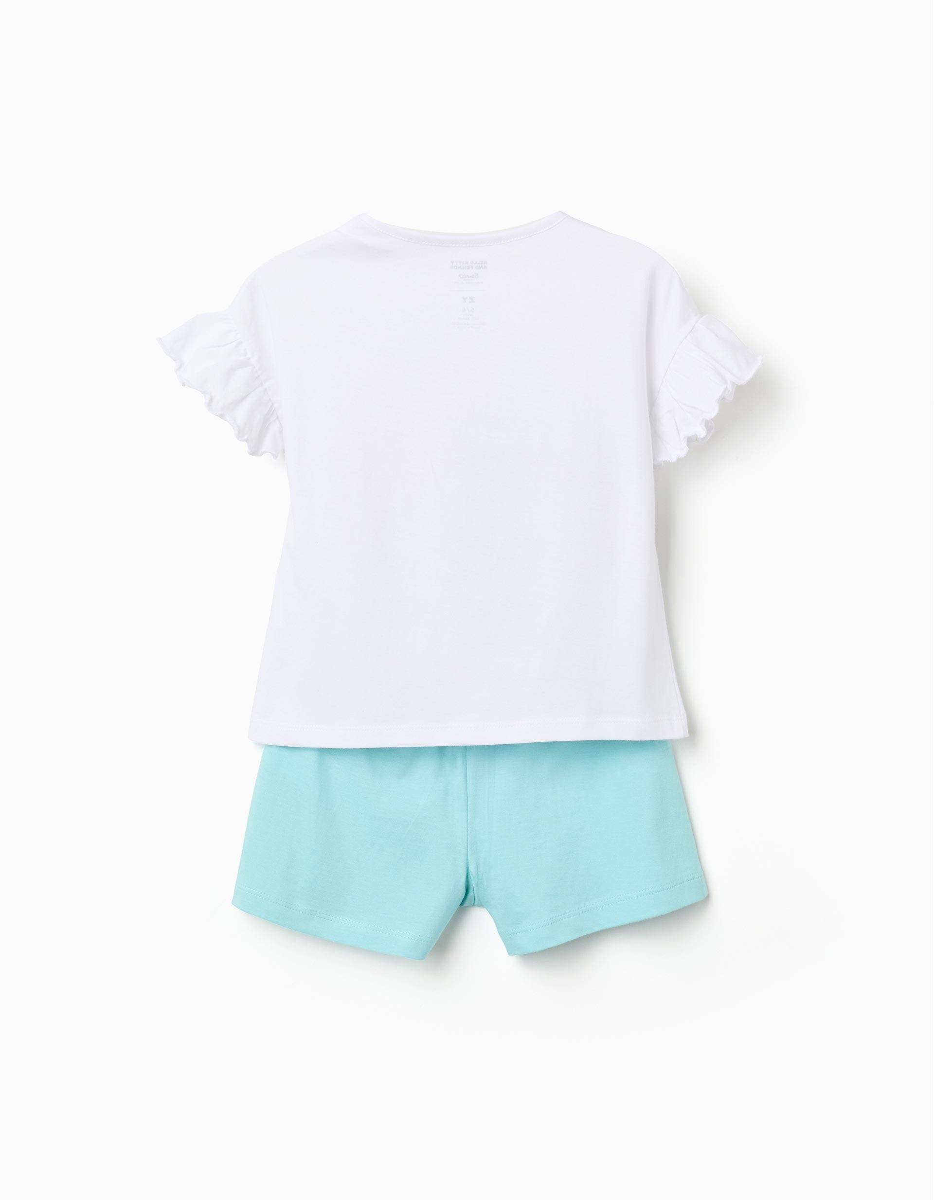 Pyjama court en coton avec imprimé Hello Kitty pour fille, blanc/bleu