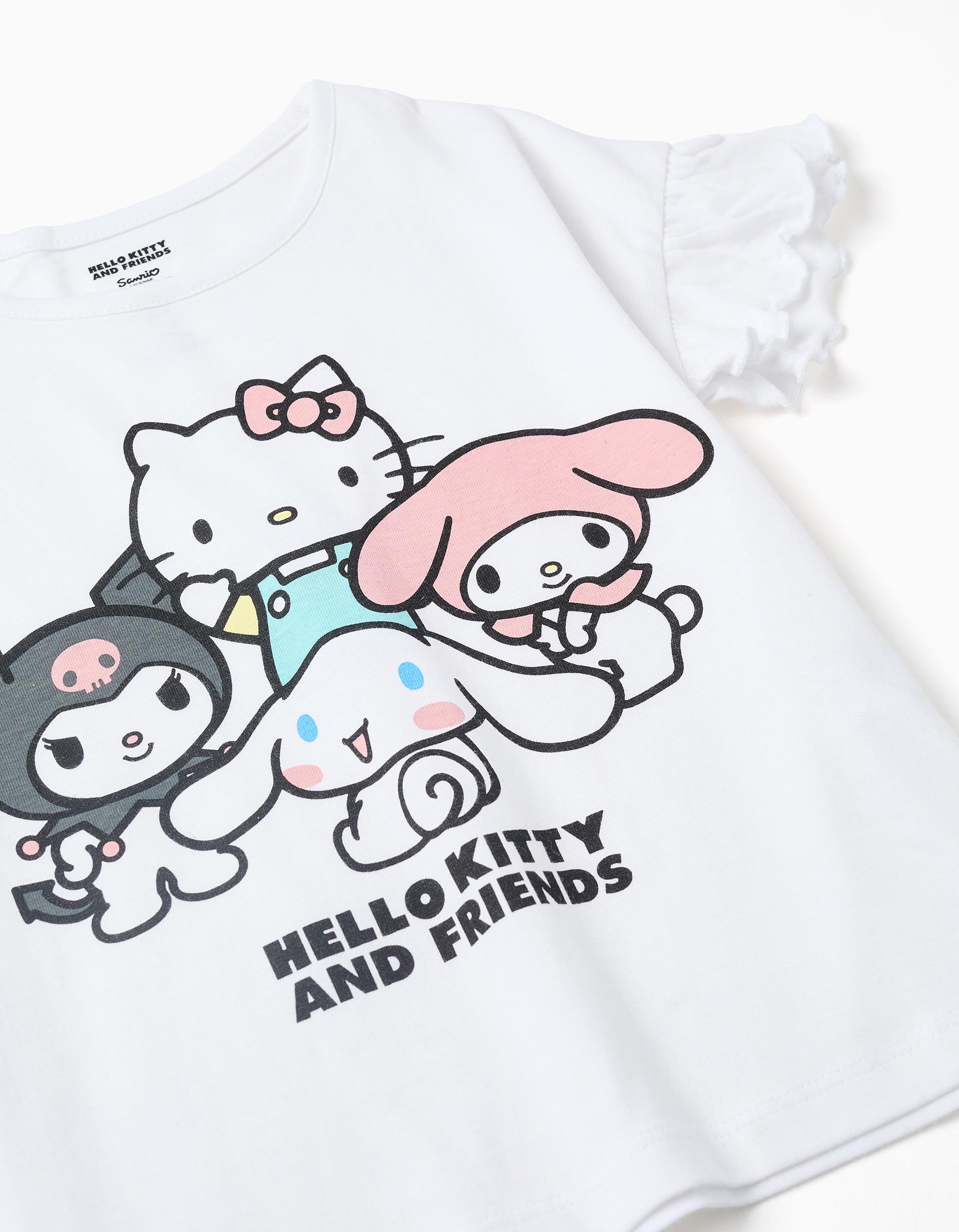 Pyjama court en coton avec imprimé Hello Kitty pour fille, blanc/bleu