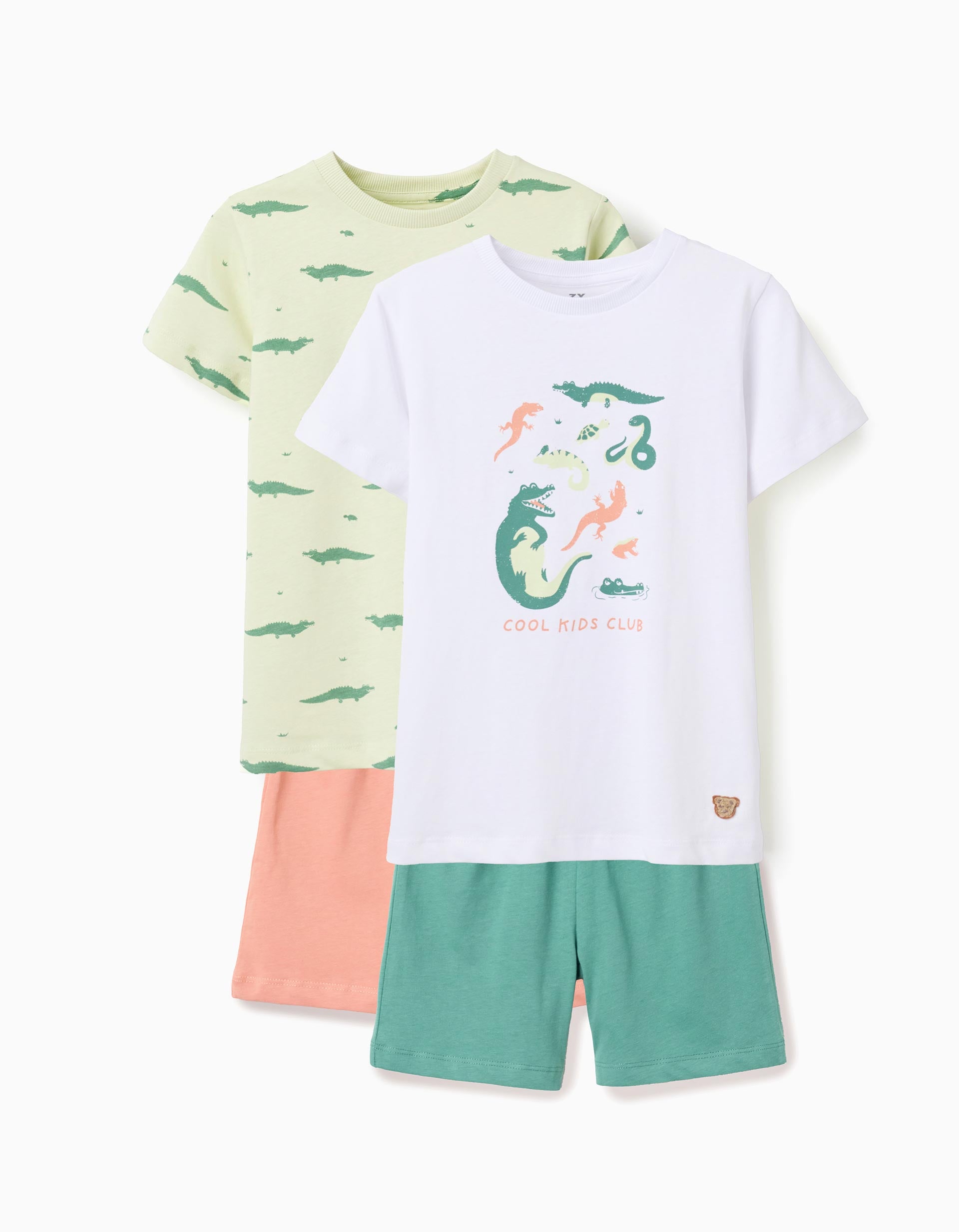 2 pijamas curtos com jacarés estampados para menino, multicolor
