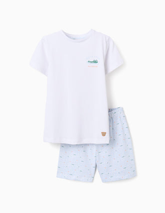 Pyjama court en coton avec imprimés alligator pour garçon, blanc