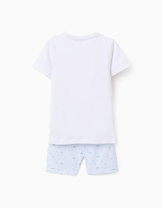 Pyjama court en coton avec imprimés alligator pour garçon, blanc