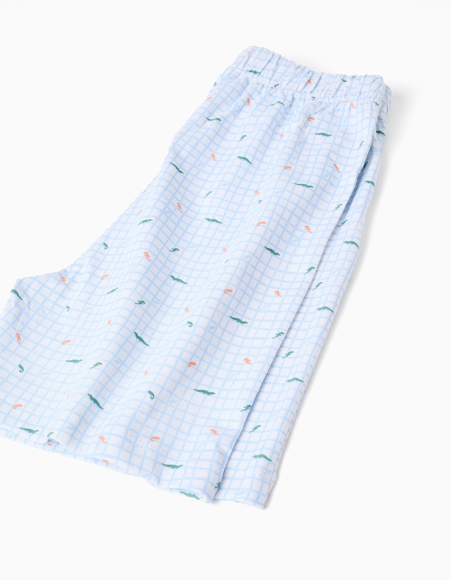Pijama curto de algodão com jacarés estampados para menino, branco