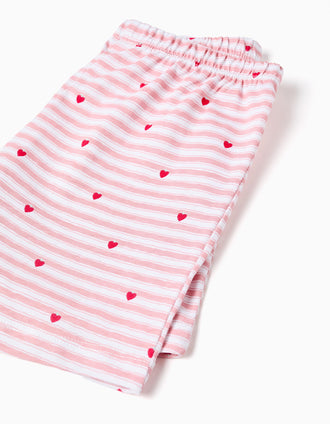 Pyjama court en coton à rayures et motif cœurs pour fille, blanc/rose