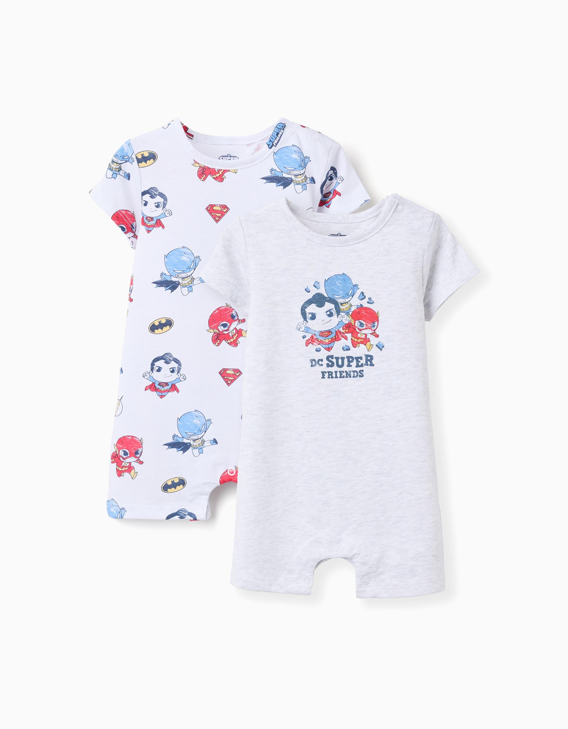 2 combishorts en coton avec Super Friends pour nouveau-né et bébé, blanc