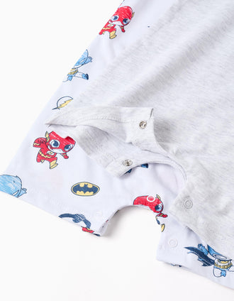 2 cotton rompers with Super Friends for newborn and baby boys, white
