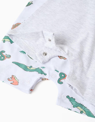 2 cotton rompers with crocodiles for newborn and baby boys, white/grey