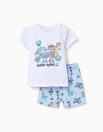 Cotton pyjamas with Toy Story prints for newborn and baby boys, white/blue