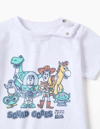Cotton pyjamas with Toy Story prints for newborn and baby boys, white/blue