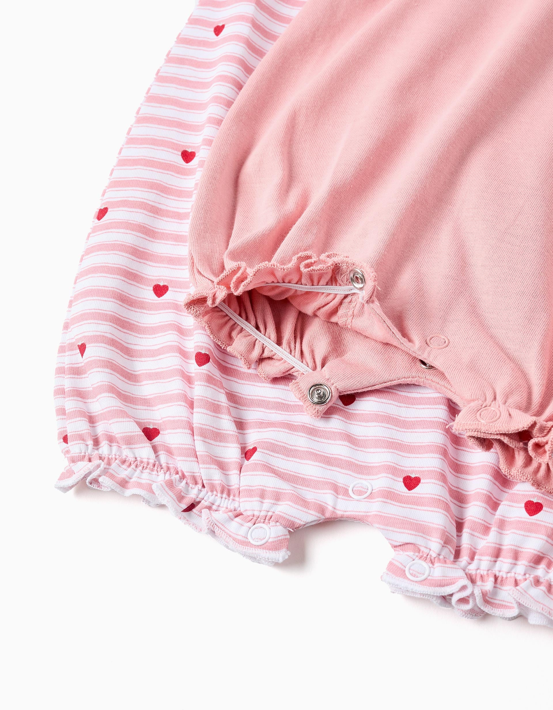 2 pijamas-macacões com estampados para recém-nascida e bebé, rosa