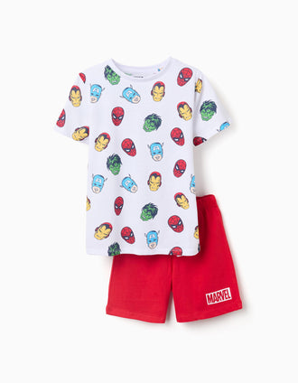 Pyjama court en coton avec motifs Marvel pour garçon, blanc/rouge