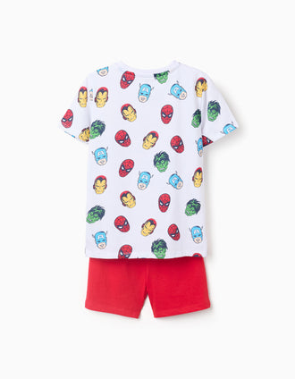 Pyjama court en coton avec motifs Marvel pour garçon, blanc/rouge