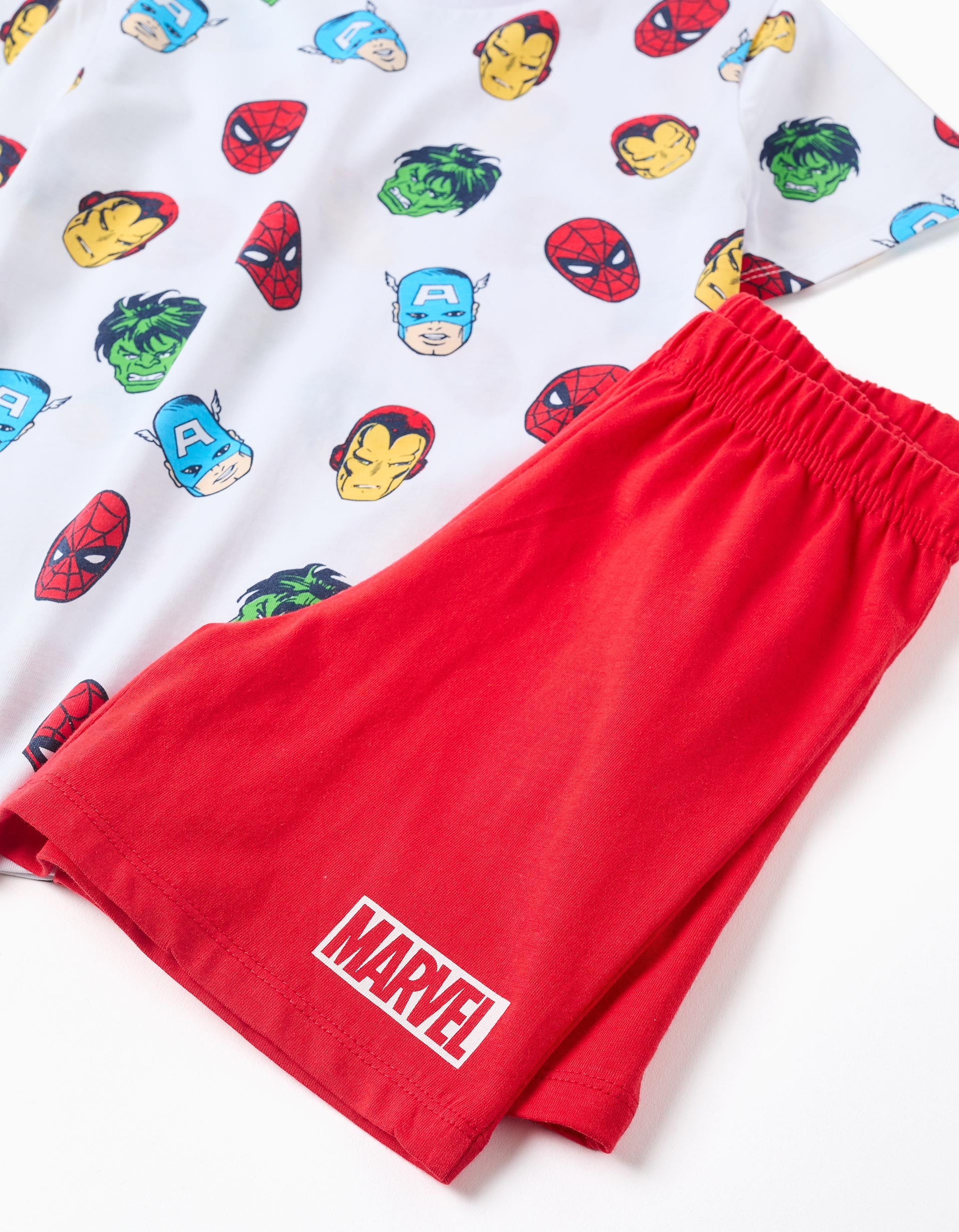 Pijama curto de algodão com estampados Marvel para menino, branco/vermelho