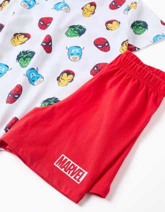 Pyjama court en coton avec motifs Marvel pour garçon, blanc/rouge