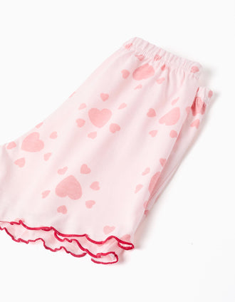 Pyjama court en coton avec imprimés cœur pour fille, rose clair