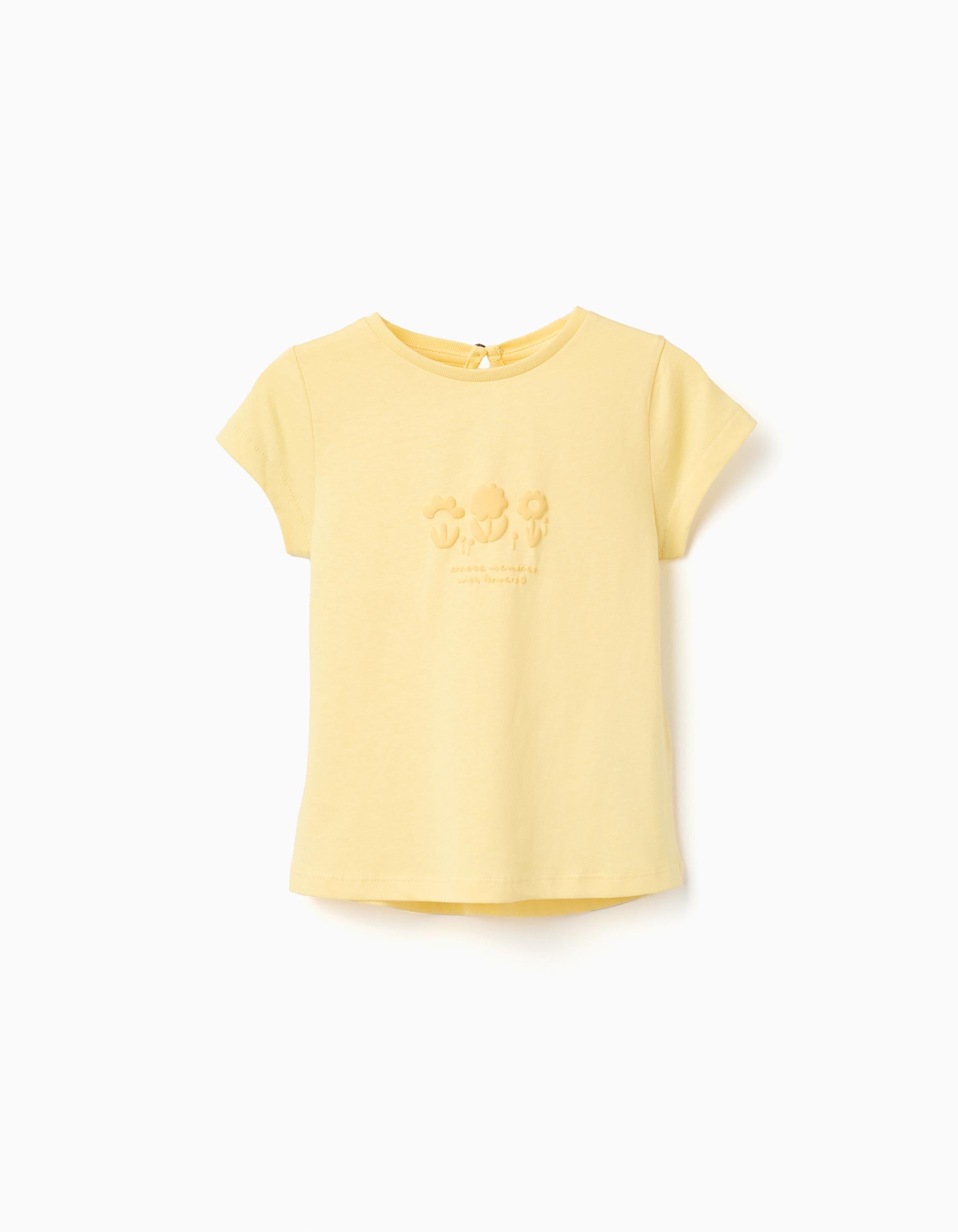 T-shirt en coton à imprimé en relief à l'avant pour bébé fille, jaune