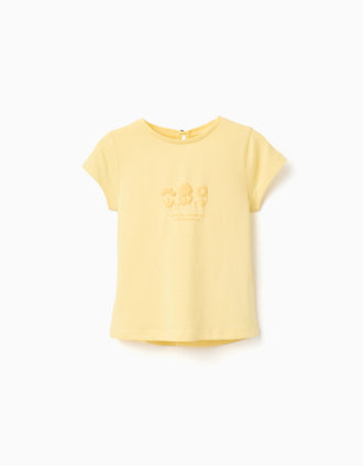 Camiseta de algodón con estampado en relieve para bebé niña, amarillo