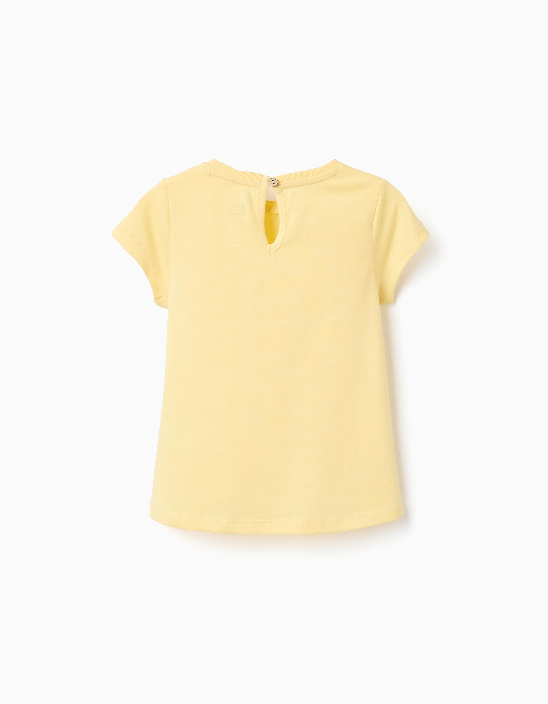 T-shirt en coton à imprimé en relief à l'avant pour bébé fille, jaune