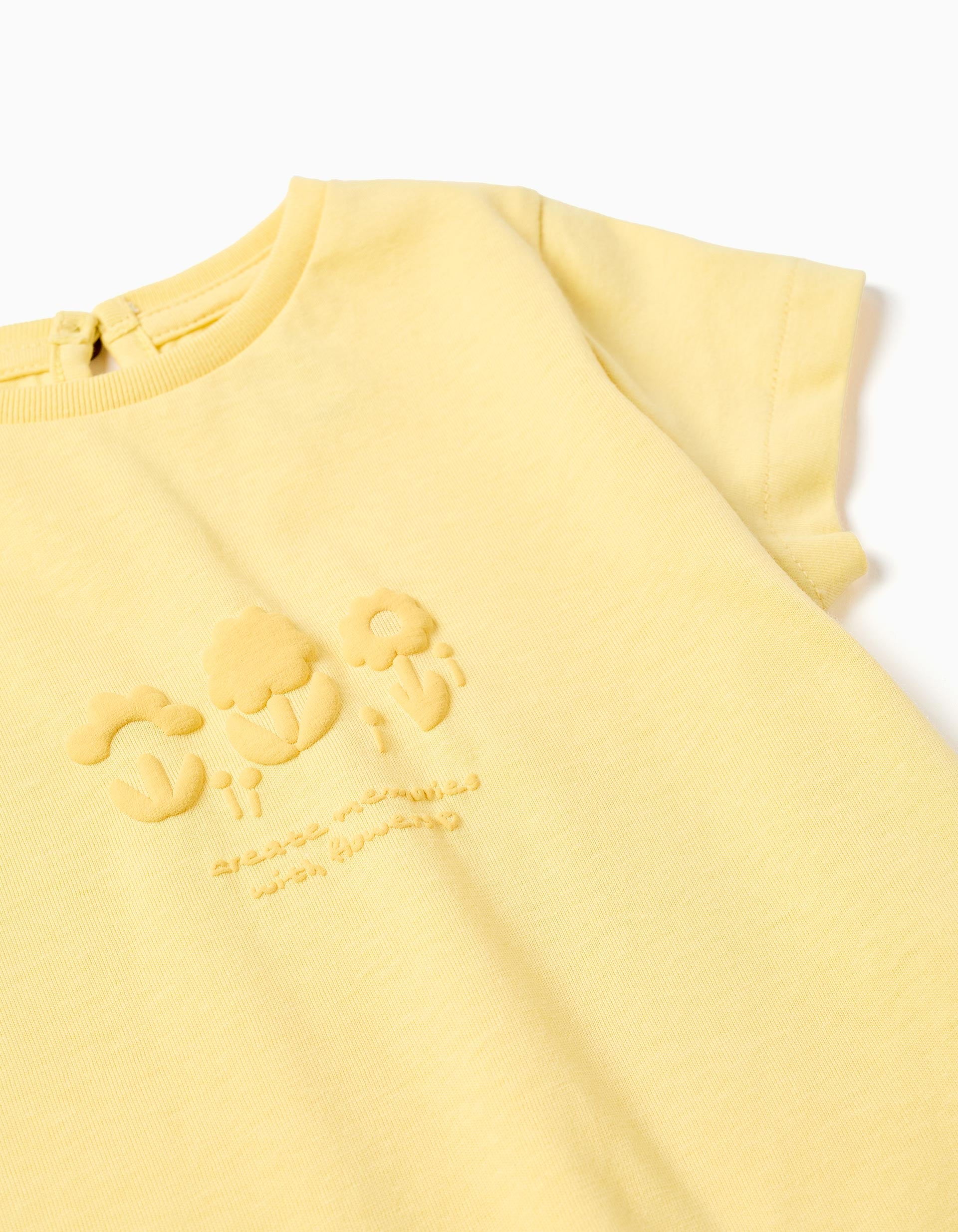 T-shirt en coton à imprimé en relief à l'avant pour bébé fille, jaune