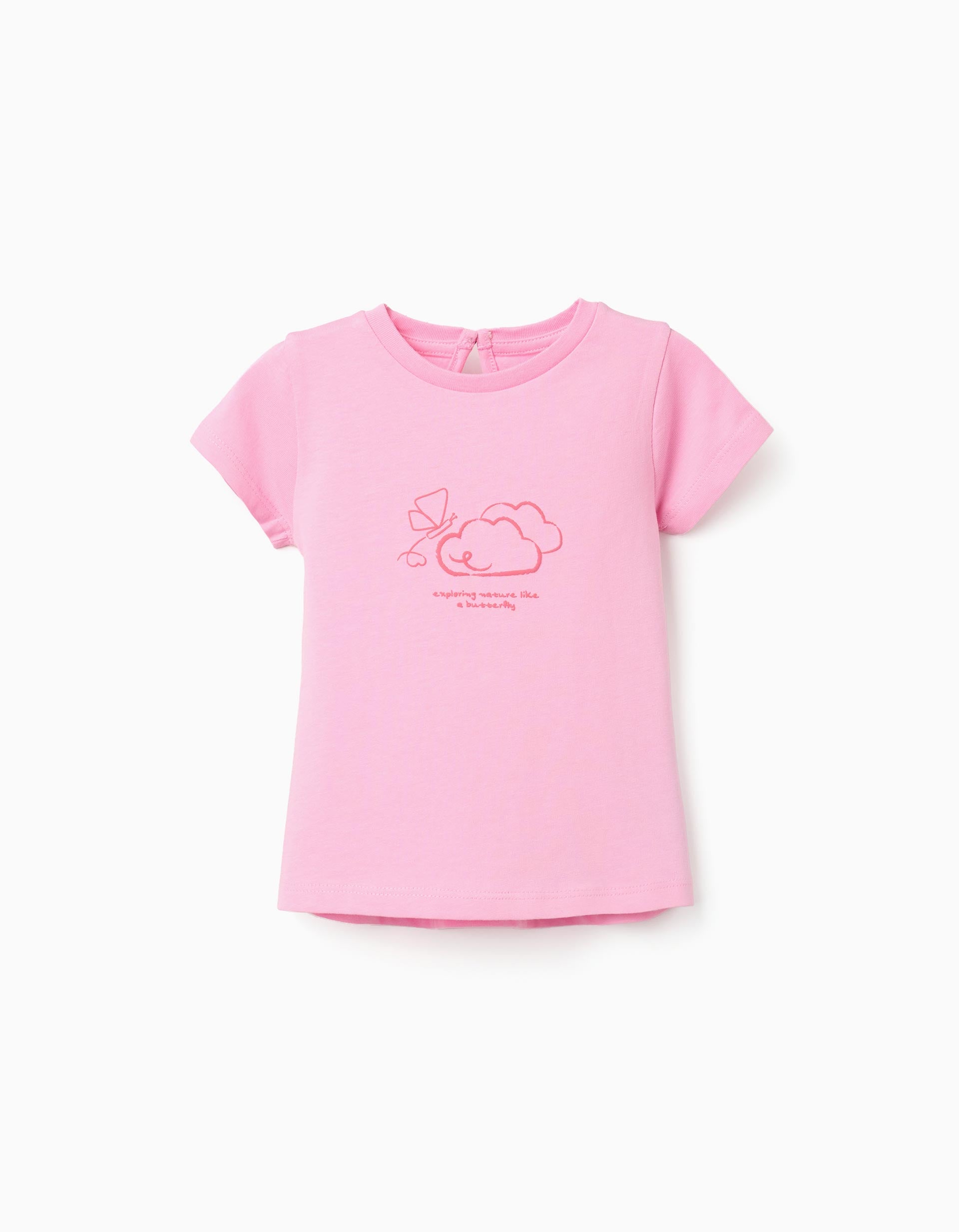 T-shirt en coton avec imprimé en relief à l'avant pour bébé fille, rose