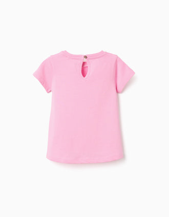 Camiseta de algodón con estampado frontal en relieve para bebé niña, rosa
