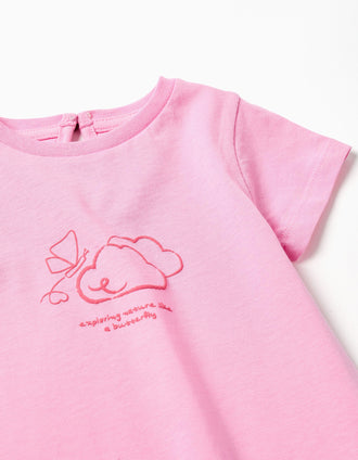 Camiseta de algodón con estampado frontal en relieve para bebé niña, rosa