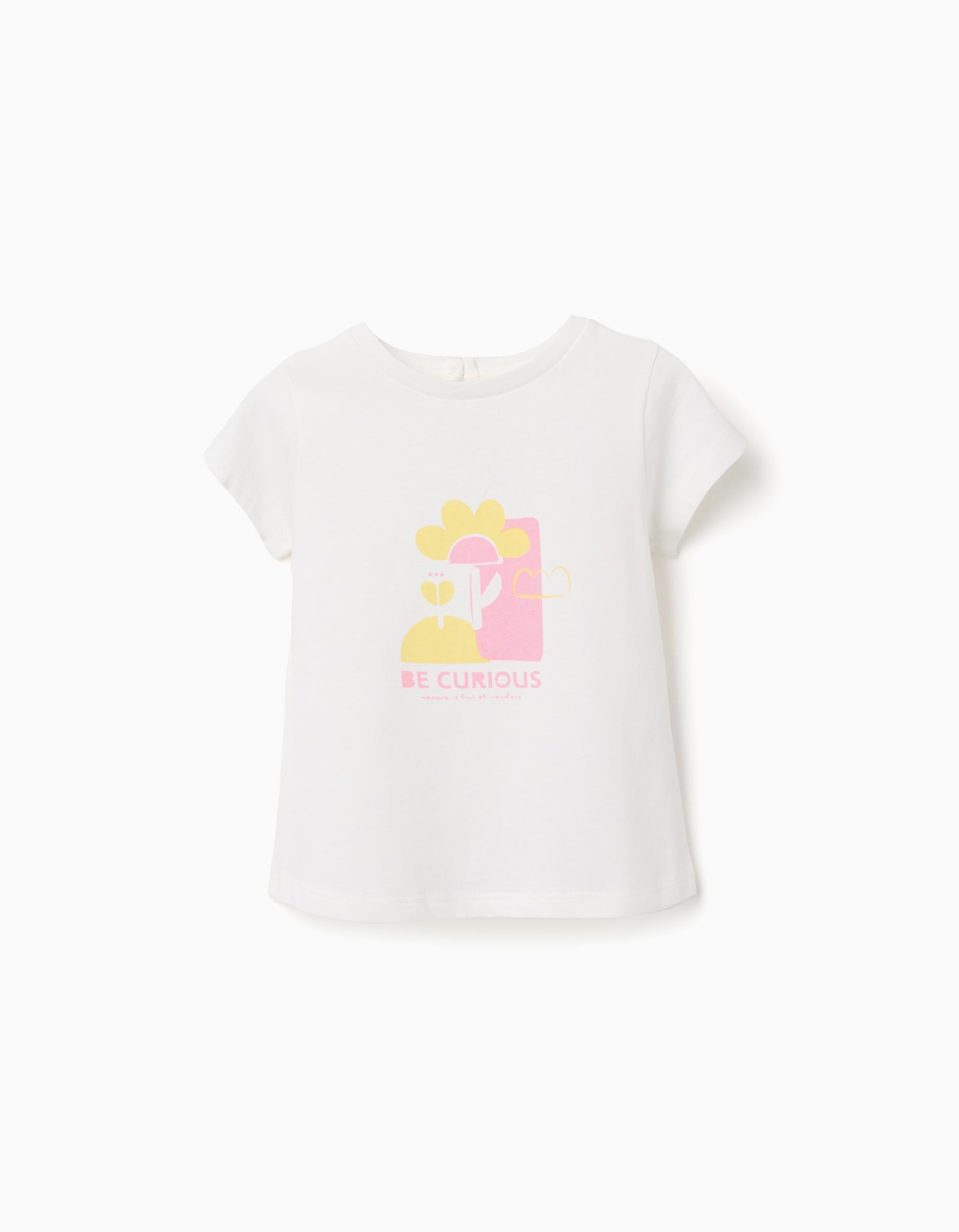 T-shirt en coton avec imprimé Be Curious pour bébé fille, blanc