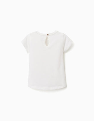 Camiseta de algodón con estampado Be Curious para bebé niña, blanco