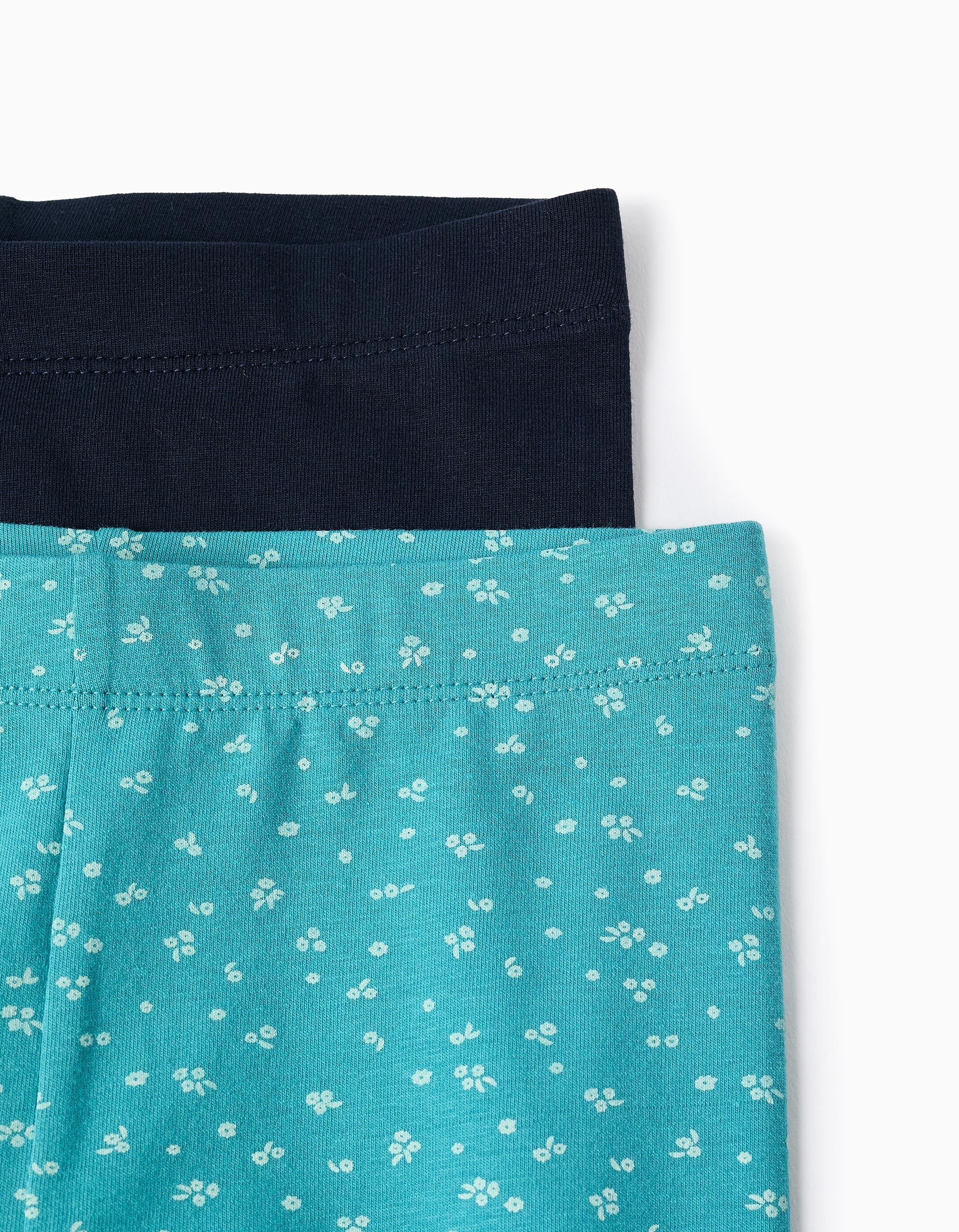 Pack de 2 leggings lisas/florais para menina, azul-escuro/claro
