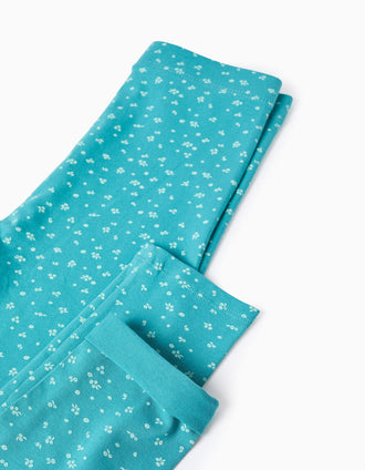 Pack de 2 leggins lisos/florales para niña, azul oscuro/claro